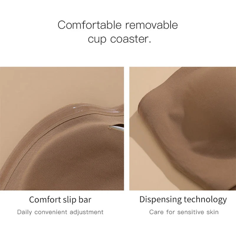 Brown cup coaster with comfort slip bar and dispensing technology on a beige background