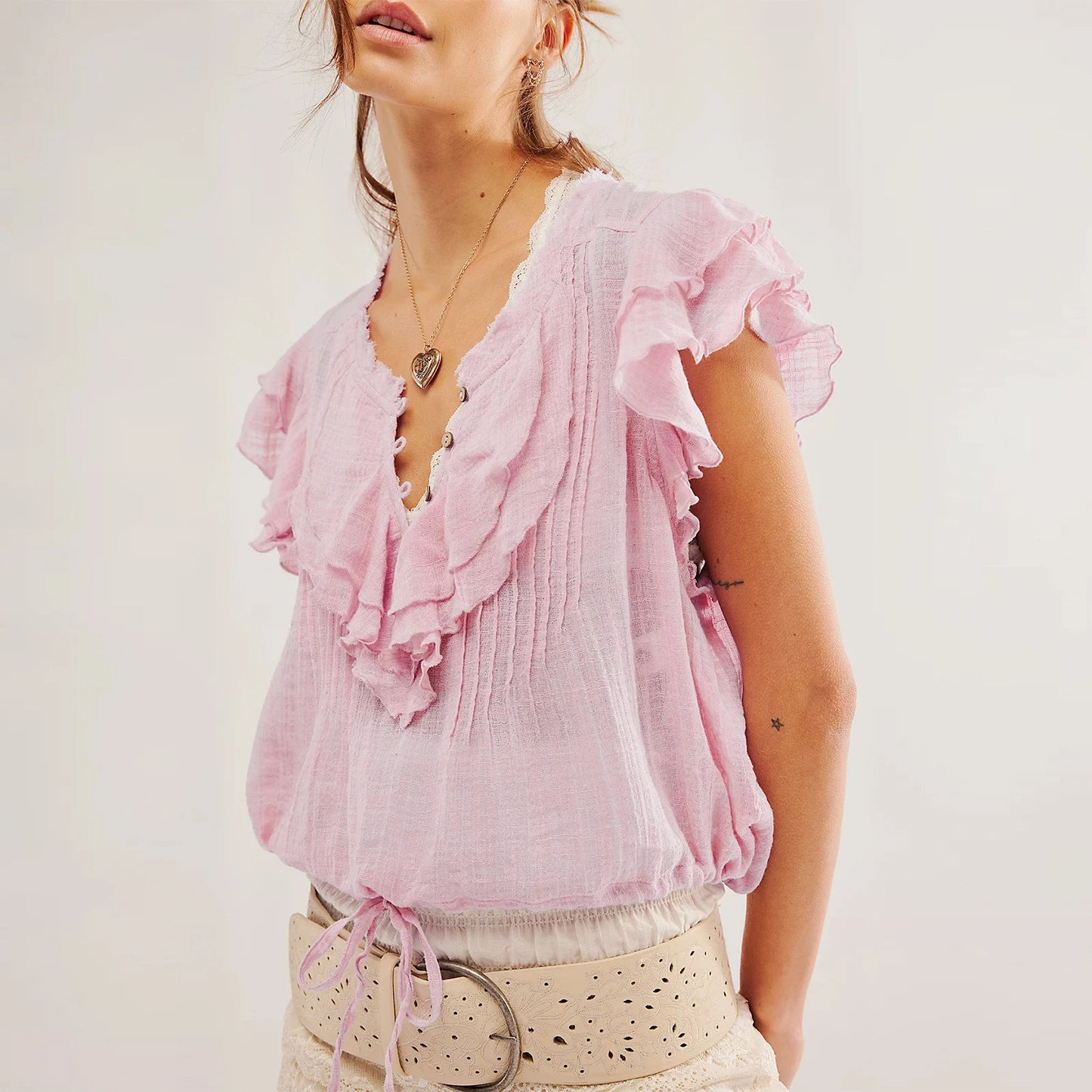 Slay the Streets – Y2K Ruffle Trim Button-Up Blouse
