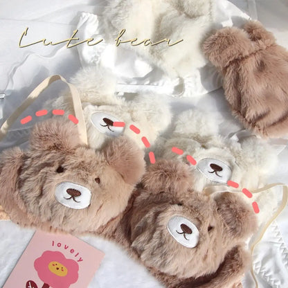 Japanese Girls Cute Lingerie Set: Cartoon Bear Plush Wireless Bra & Panty for Women