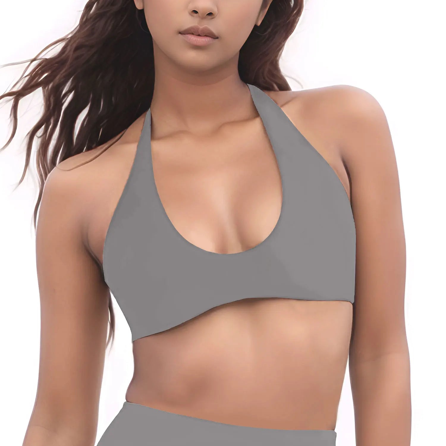 Minimal Halter Neck Sports Bra | Breathable Knit Bralette for Women