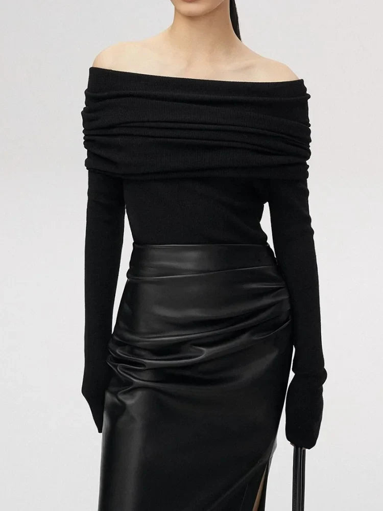 Élancée: Cozy & Chic Off-Shoulder Long Sleeve Sweater