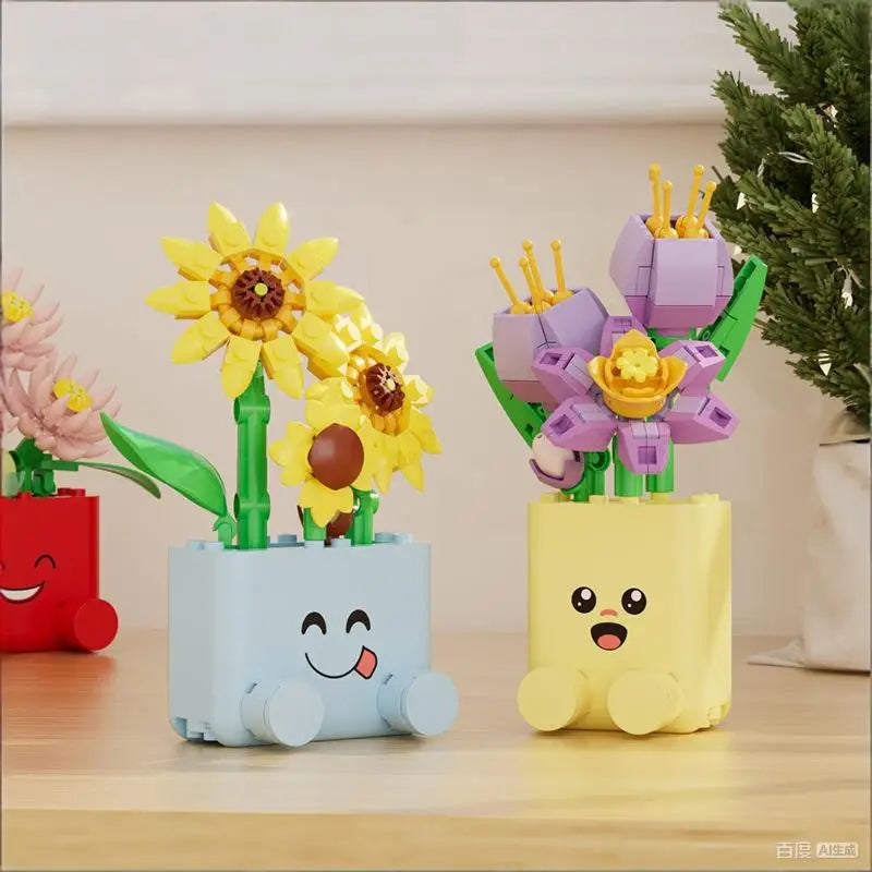 Cheerful Flower Botanical Building Blocks — Potted Plants Bricks Model