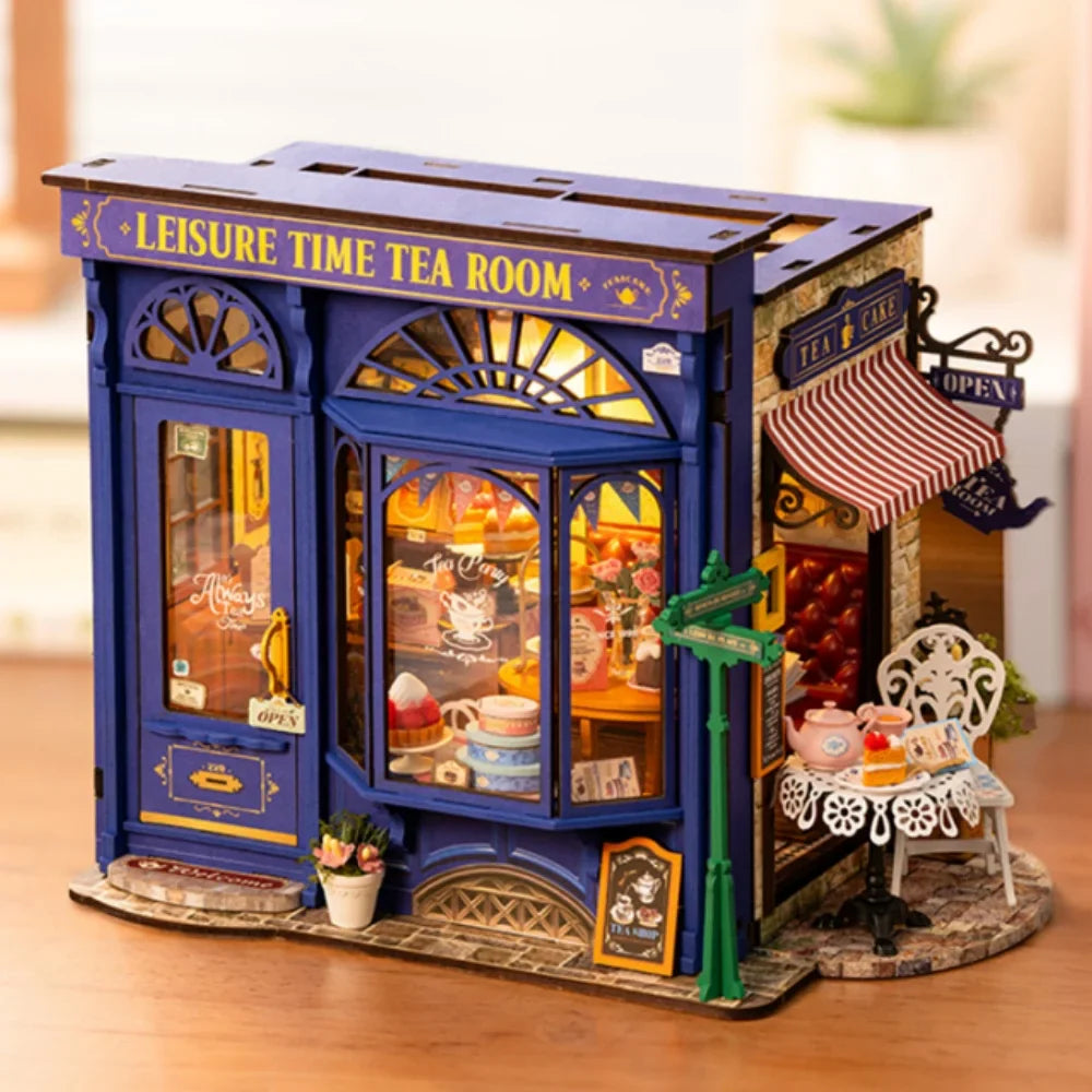 DIY Leisure Time Tea Room Miniature House with LED Lights