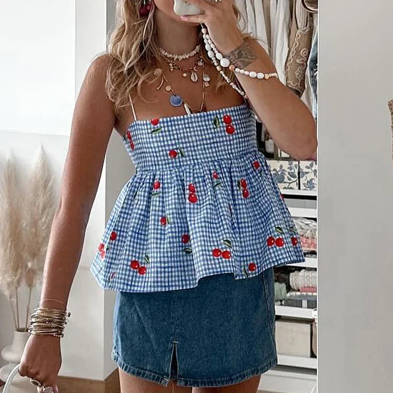 🍒 Cherry Sweet Gingham Camisole – A Summer Must-Have! 💙