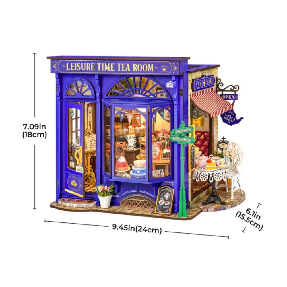 DIY Leisure Time Tea Room Miniature House with LED Lights