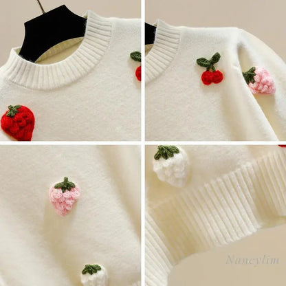 Fruit Embroidered Knit Sweater – Sweet & Stylish 🍓🍒