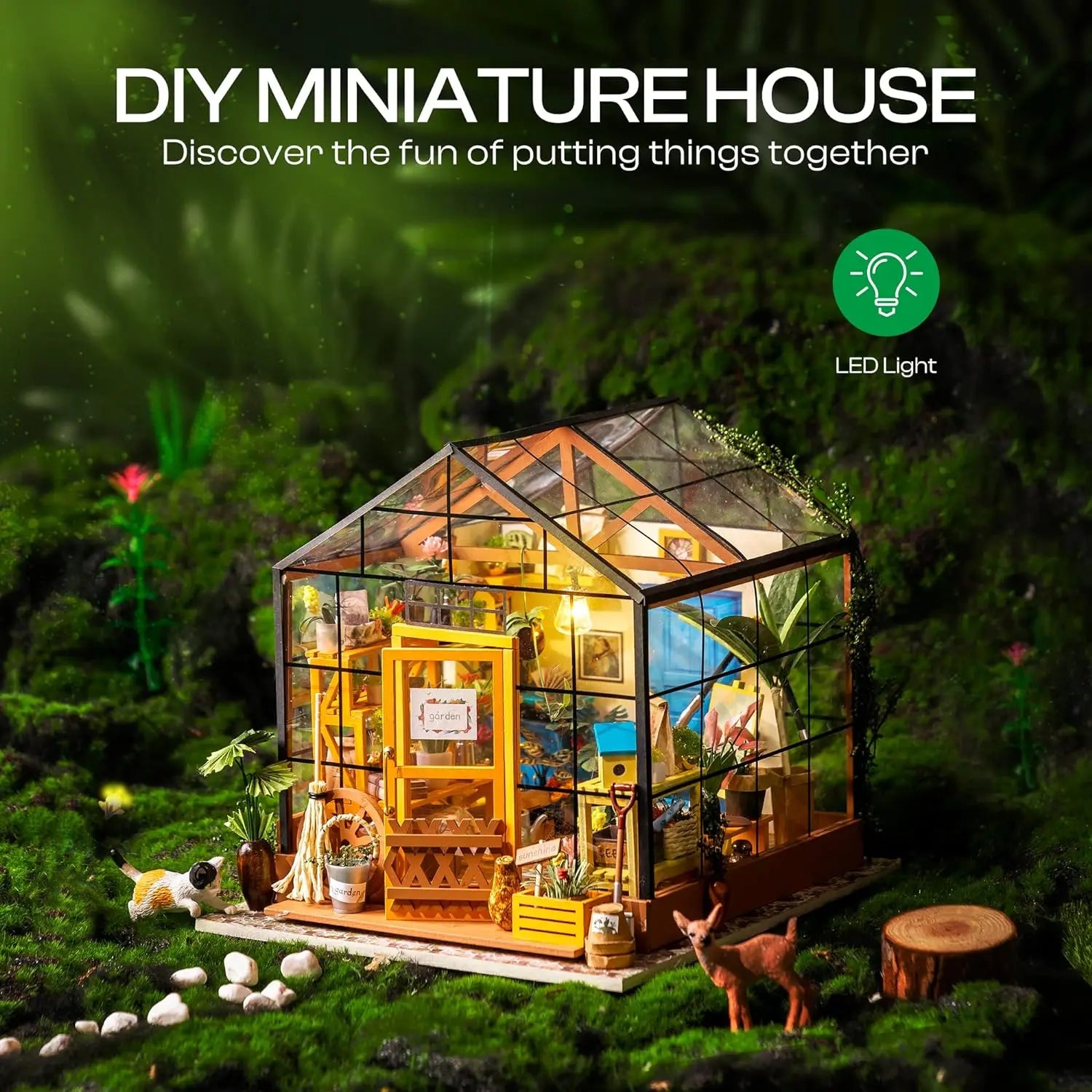 🌿 Mini Green House – Cathy’s Flower House DIY Dollhouse Kit (with LED)