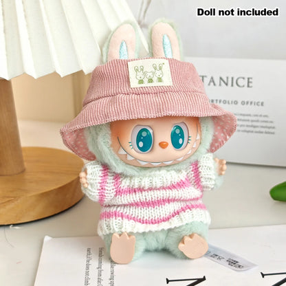 Whispers of Winter – Pink Striped Sweater Set for Labubu Dolls