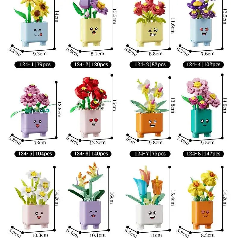 Cheerful Flower Botanical Building Blocks — Potted Plants Bricks Model