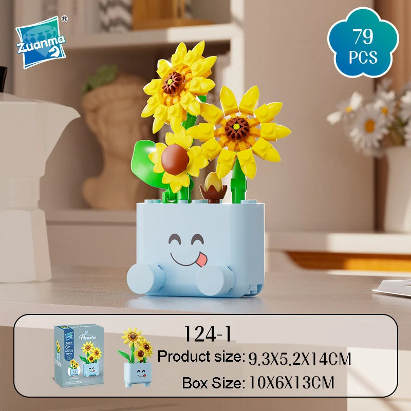 Cheerful Flower Botanical Building Blocks — Potted Plants Bricks Model