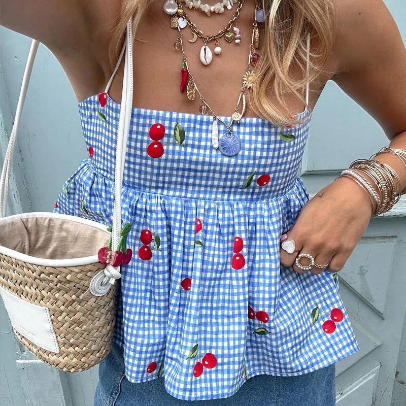 🍒 Cherry Sweet Gingham Camisole – A Summer Must-Have! 💙