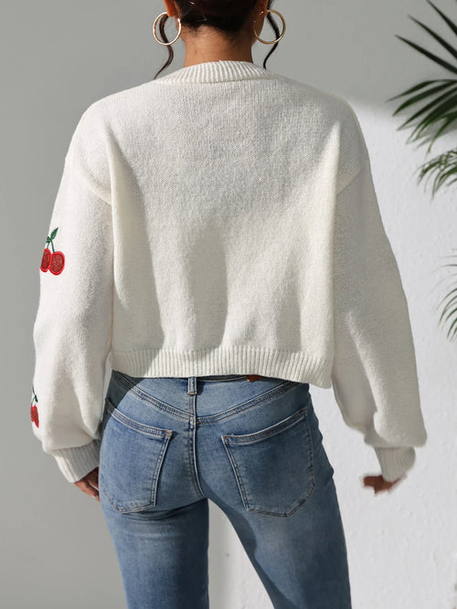 Chic & Cheery: Trendy Cherry Knit Crop Cardigan