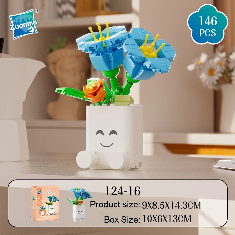 Cheerful Flower Botanical Building Blocks — Potted Plants Bricks Model