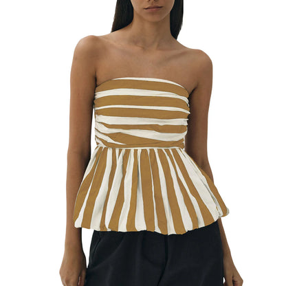 Monochrome Muse: A Strapless Beauty with Bold Stripes