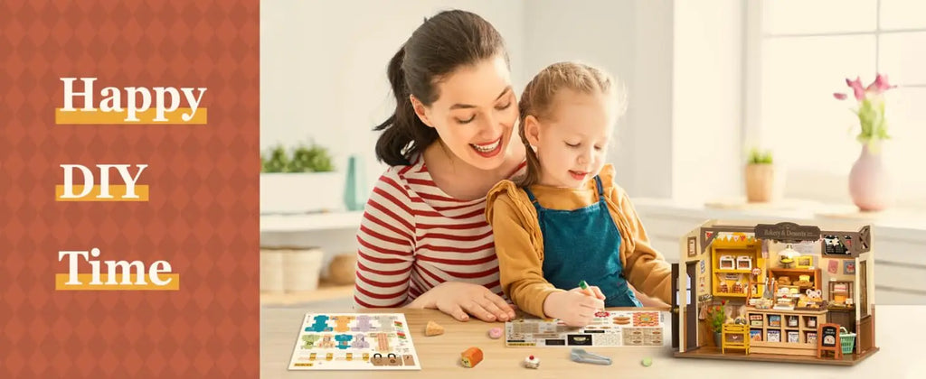 Woman and child playing with a toy building set in a bright room.