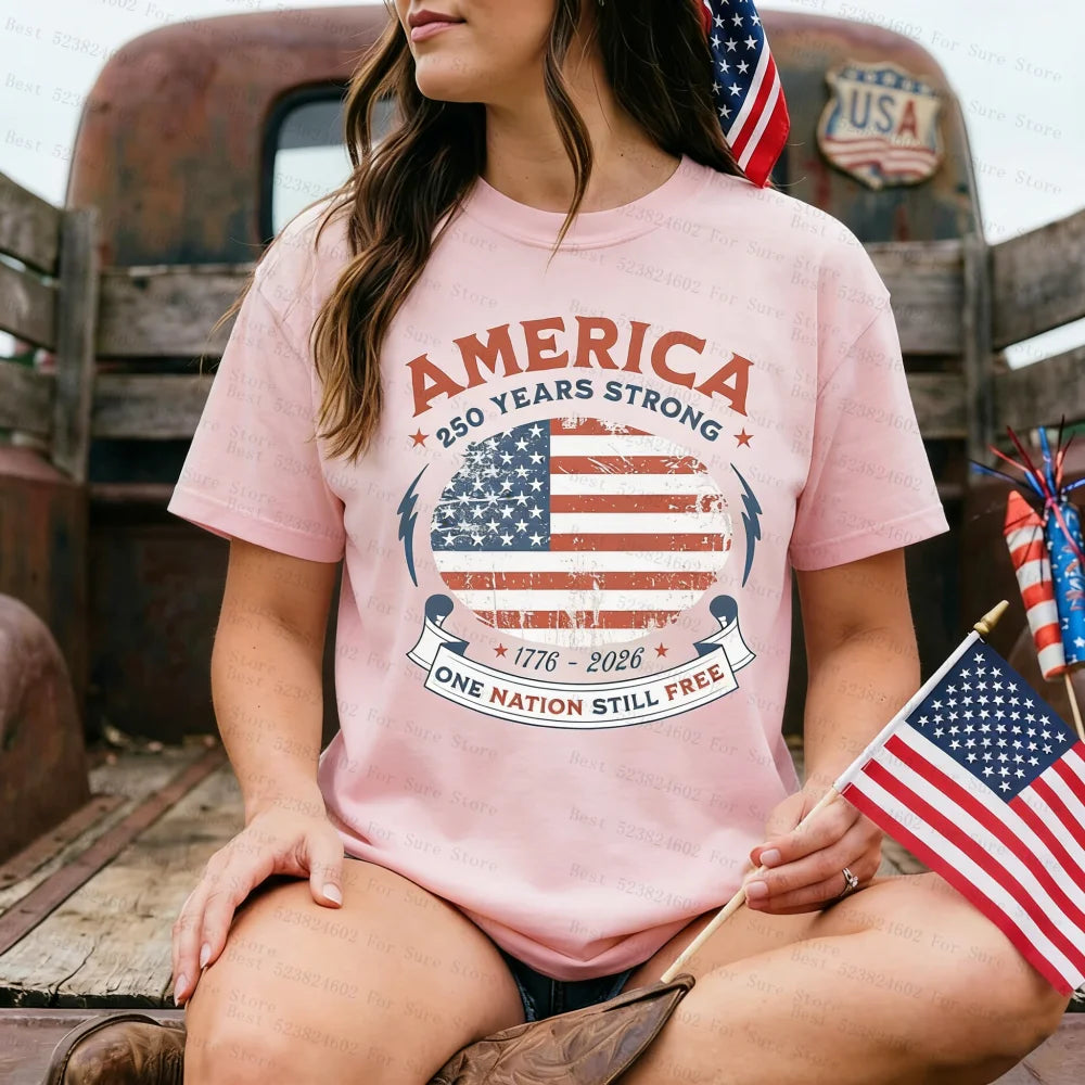 America 250th Anniversary Patriotic Cotton T-Shirt