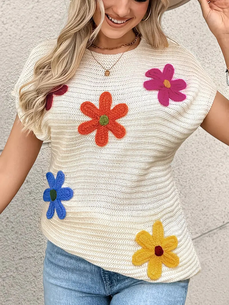 Floral Patchwork Knit Top – Boho Chic Elegance 🌸✨