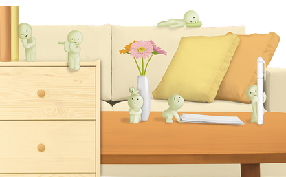 Smiski, living room series. Children's room with a bed, dresser, and decorative items.
